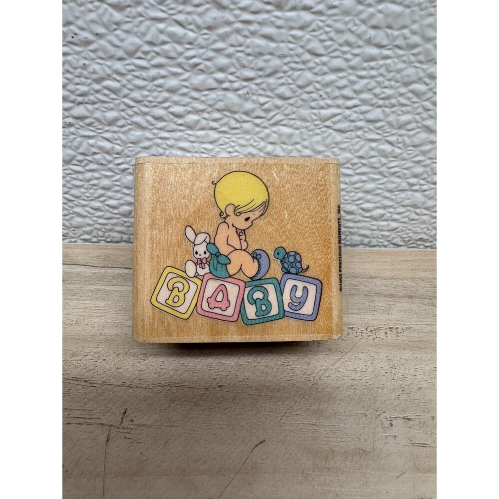 Vtg 1993 Precious Moments Baby Wood Mounted Rubber Stamp